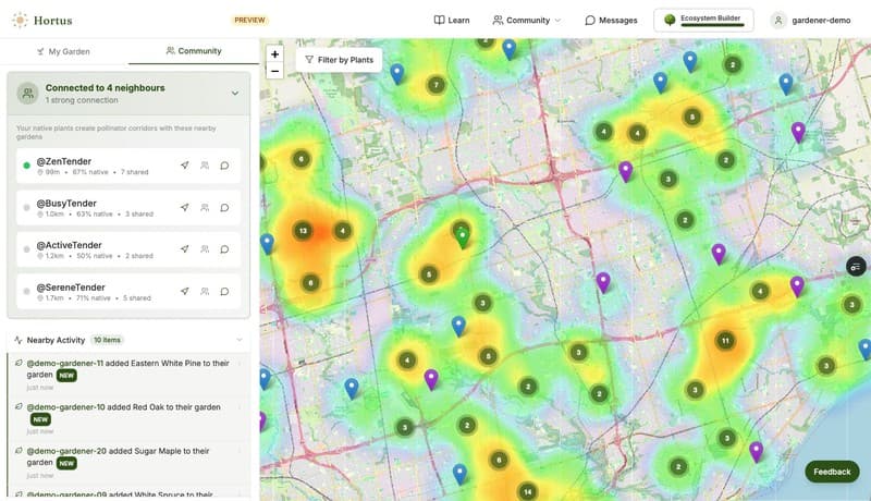 Community heatmap showing biodiversity density across the neighbourhood