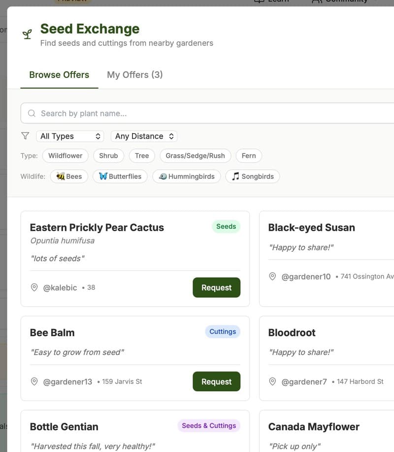 Seed exchange marketplace with local offers